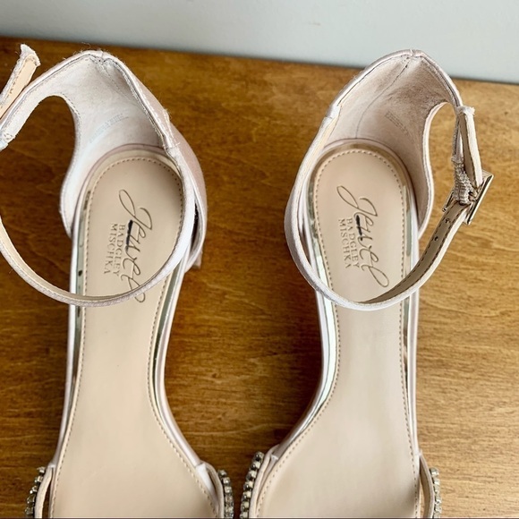 Jewel BADGLEY MISCHKA Joanne Ankle Strappy Block Low Heel Satin Open Toe - Picture 8 of 16